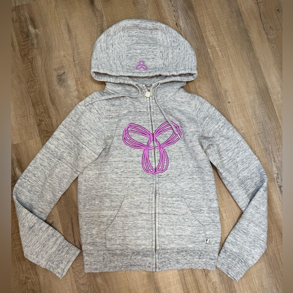 Aritzia heathered grey TNA zip up hoodie with purple logo